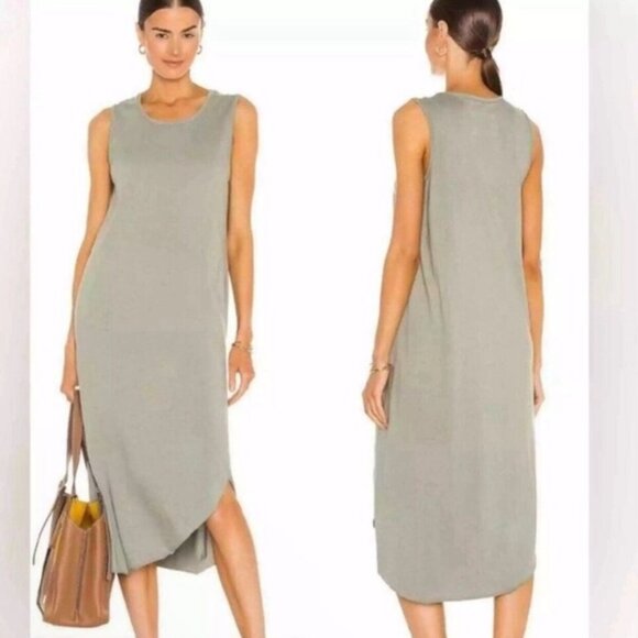Anthro Ultra Soft Knit High Low Jersey Dress Minted Sage Green SZ MEDIUM NWT - Picture 2 of 14